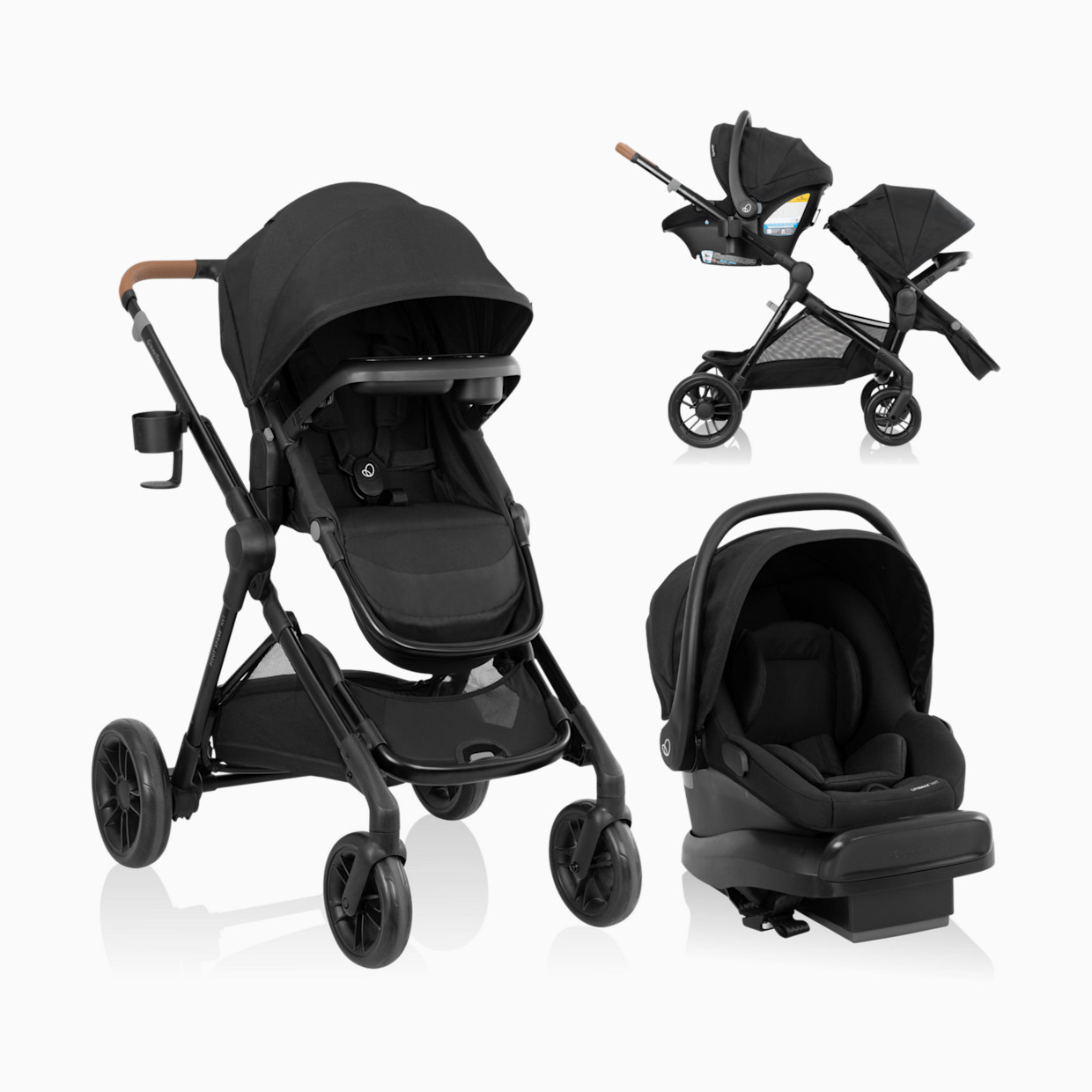 Evenflo Pivot Xpand NXT Travel System featuring LiteMax NXT Infant Car Seat - Coal Black.