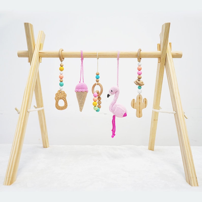 Hello Pumpkin Co USA Montessori-inspired Flamingo-themed Hanging Toys.