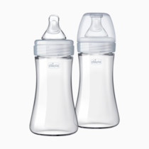 Chicco Duo 9oz. Hybrid Baby Bottle with Invinci-Glass Inside and Plastic Outside | Dishwasher, Bottle Warmer, and Electric Sterilizer Safe | Intui-Latch Nipple | Clear/Grey, 2pk