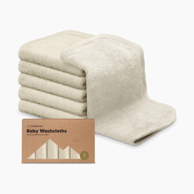 KeaBabies Deluxe Baby Bamboo Viscose Washcloths (6 Pack) - Stone, 6.