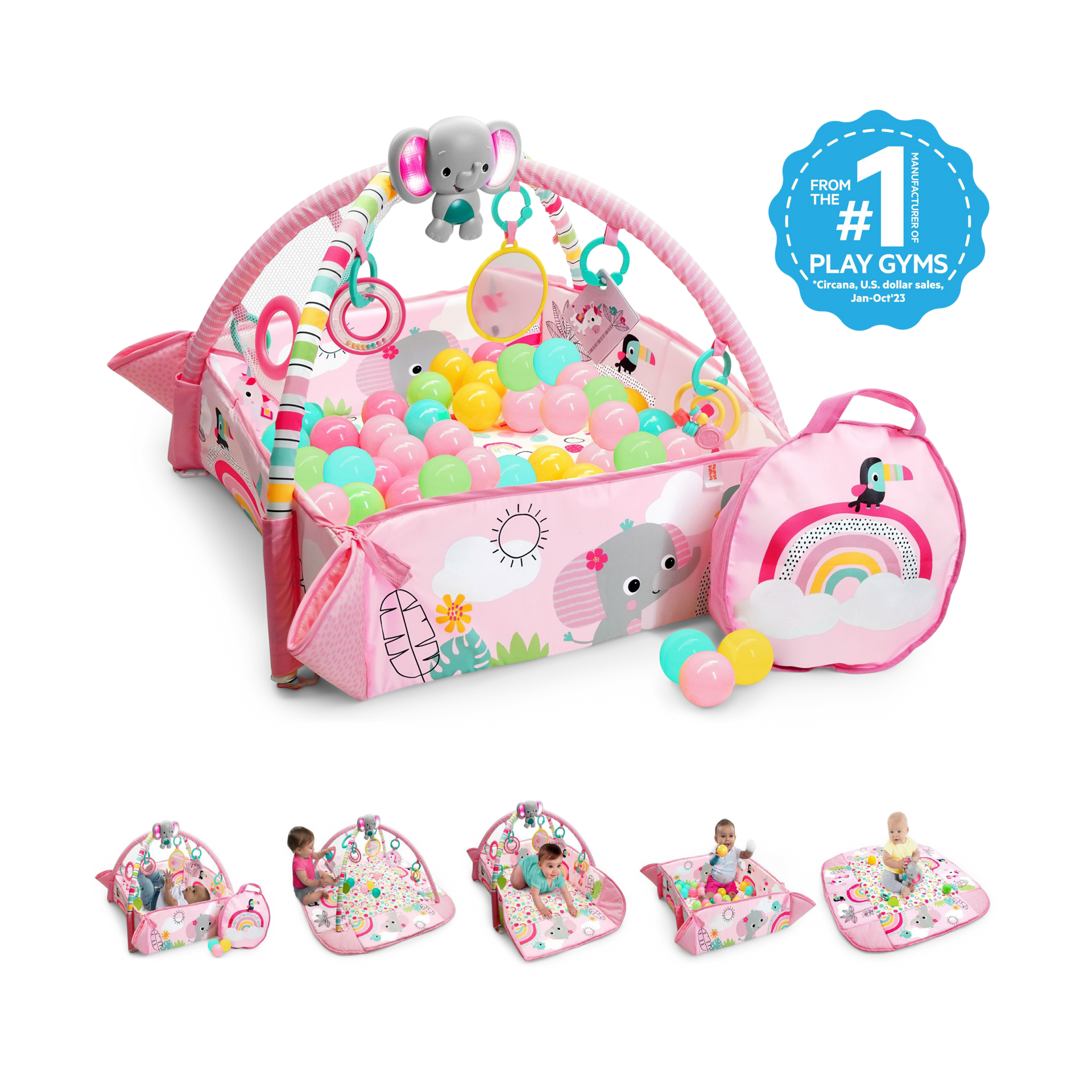 Bright Starts 5-in-1 Your Way Ball Play Baby Activity Play Gym & Ball Pit - Rainbow Tropics.
