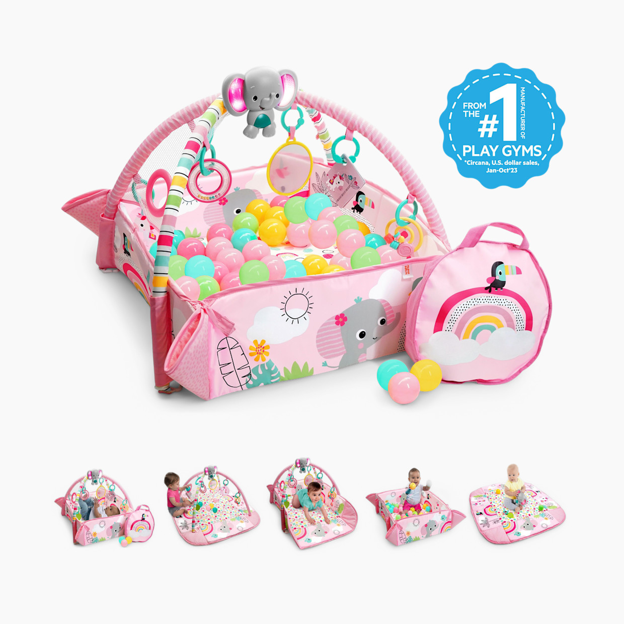 Bright Starts 5-in-1 Your Way Ball Play Baby Activity Play Gym & Ball Pit - Rainbow Tropics.