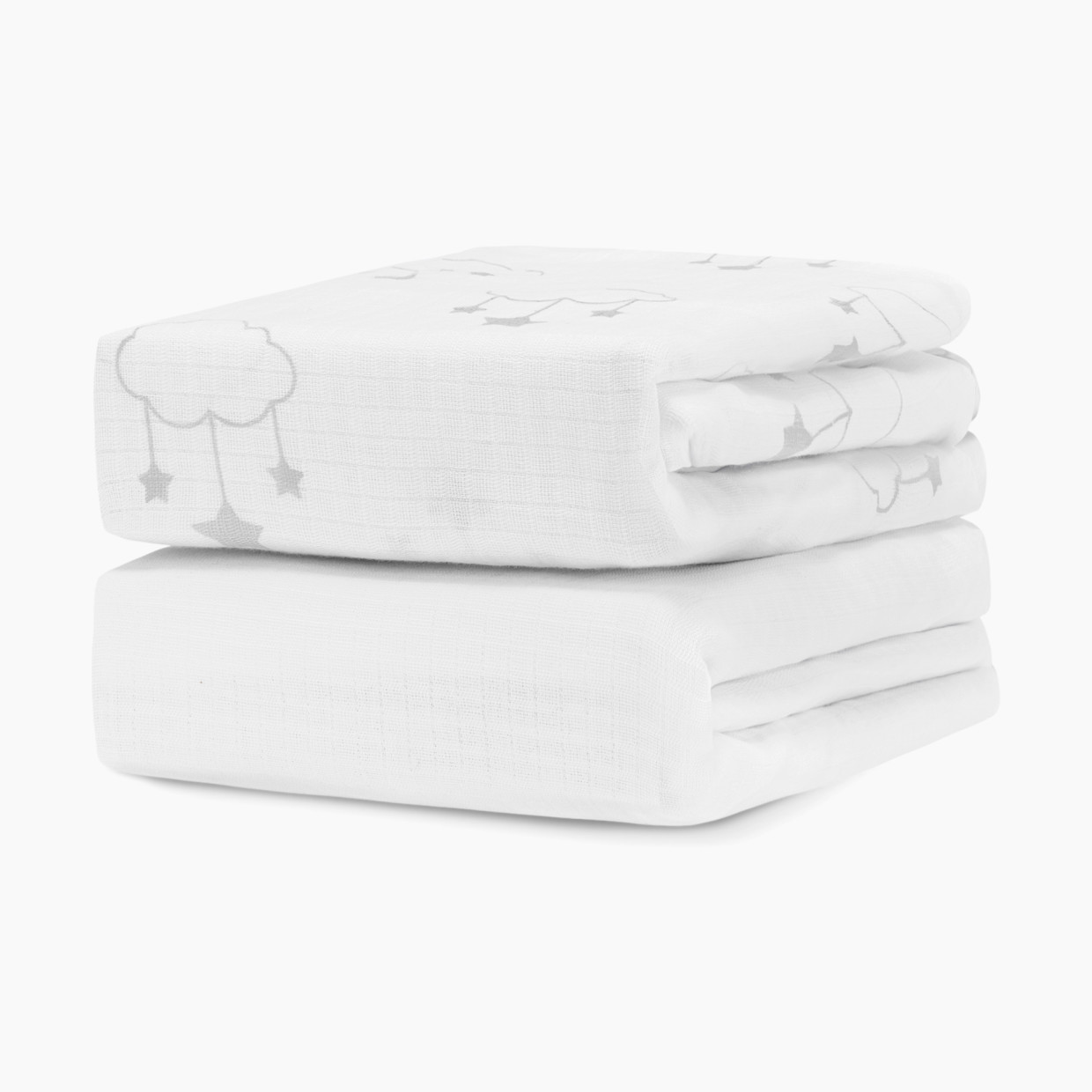 Newton Baby 2-Pack Organic Cotton Breathable Mini Crib Sheets - Wishing On A Star Print In Grey + Solid White.