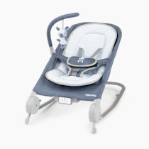 Ingenuity Gas Relief and Anti-Colic Baby Bouncer Seat and Rocker, Gentle Belly Message to Relax and Soothe Bellies, Instant Tummy Soother, 20 Songs and Melodies – Chambray Blue