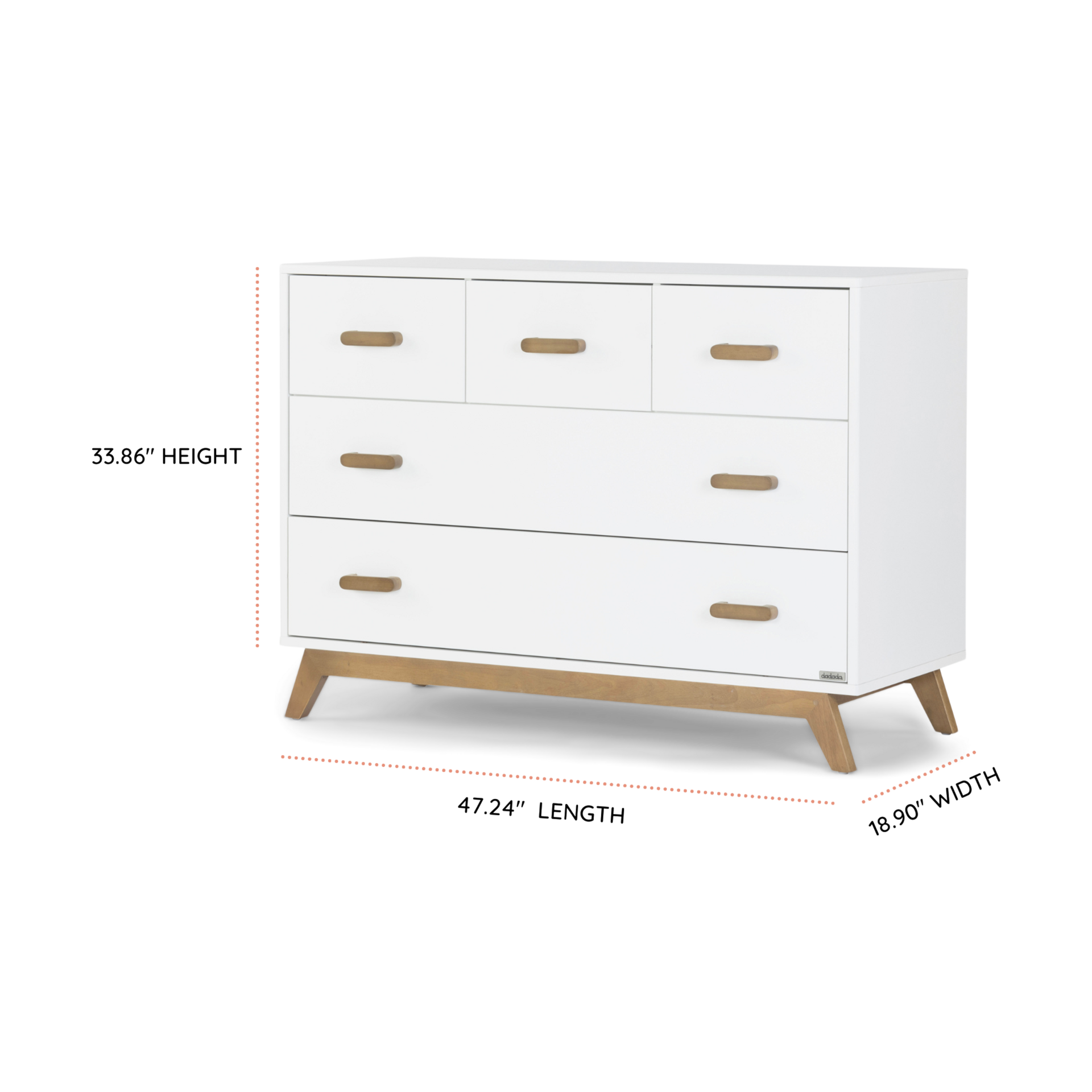 dadada Soho 5-Drawer Dresser - White/Walnut.