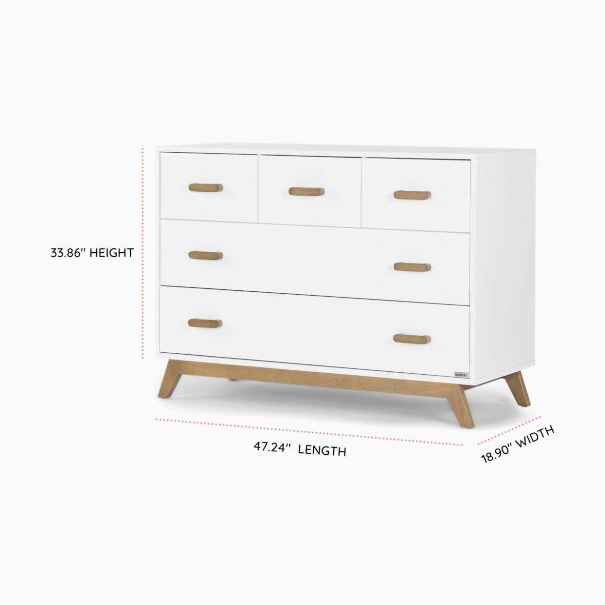 dadada Soho 5-Drawer Dresser - White/Walnut.