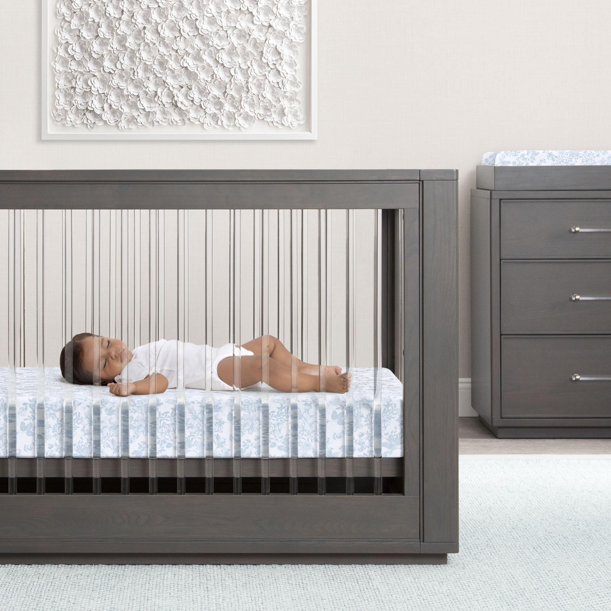 Bellini Organic Jersey Cotton Crib Sheet and Changing Pad Cover Set - Blue Floral.