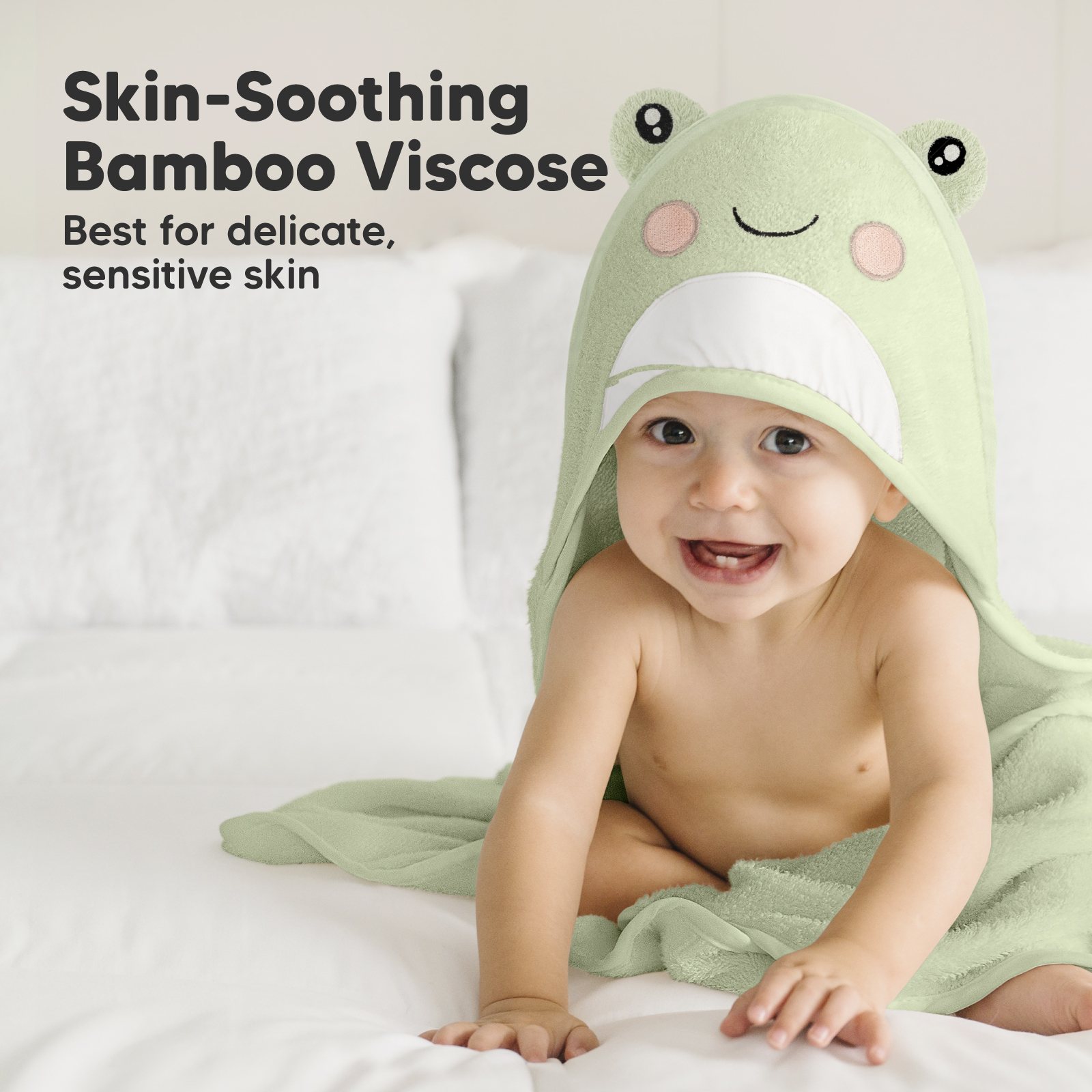 KeaBabies Cuddle Bamboo Viscose Hooded Towel - Frog.