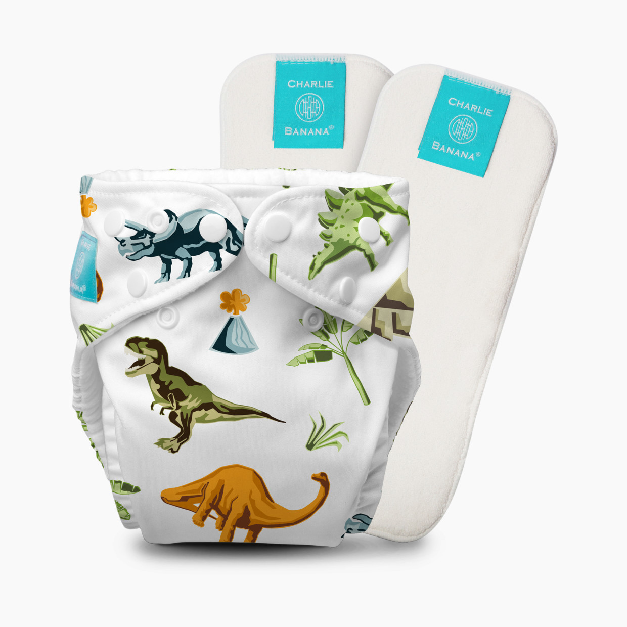 Charlie Banana One-size Reusable Cloth Diaper with 2 Reusable Inserts - Dinosaurs.