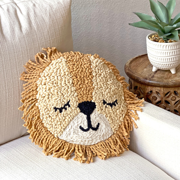 Crane Baby Embroidered Round Pillow - Lion.