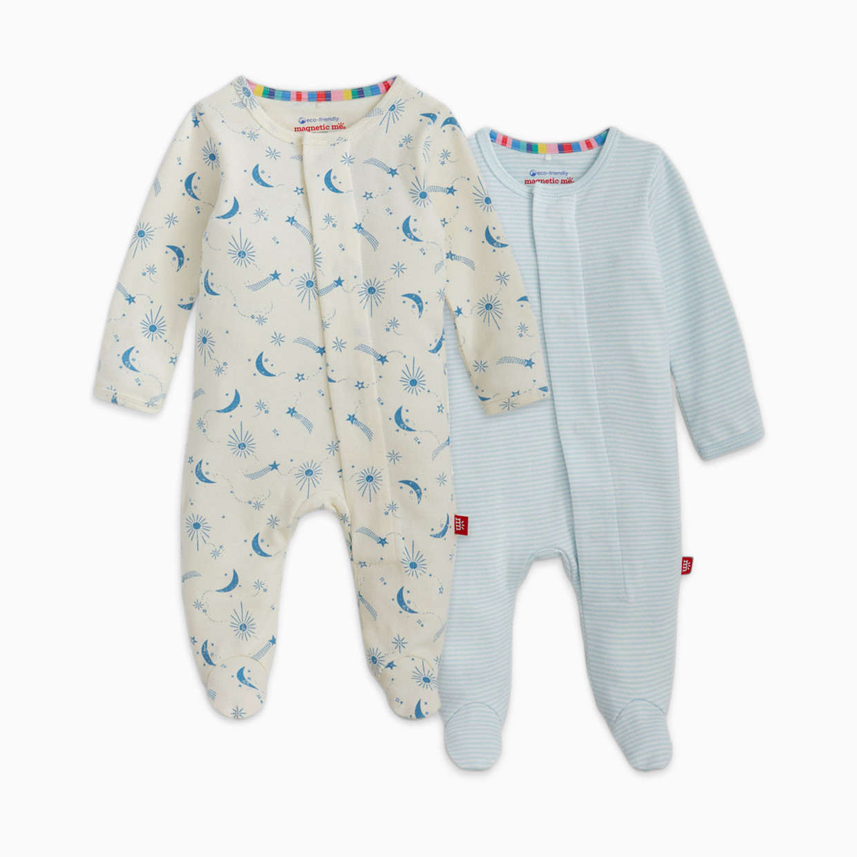 Magnetic Me Organic Cotton Magnetic Footie 2 Pack Bundle - Blue Assorted, 0-3 M.