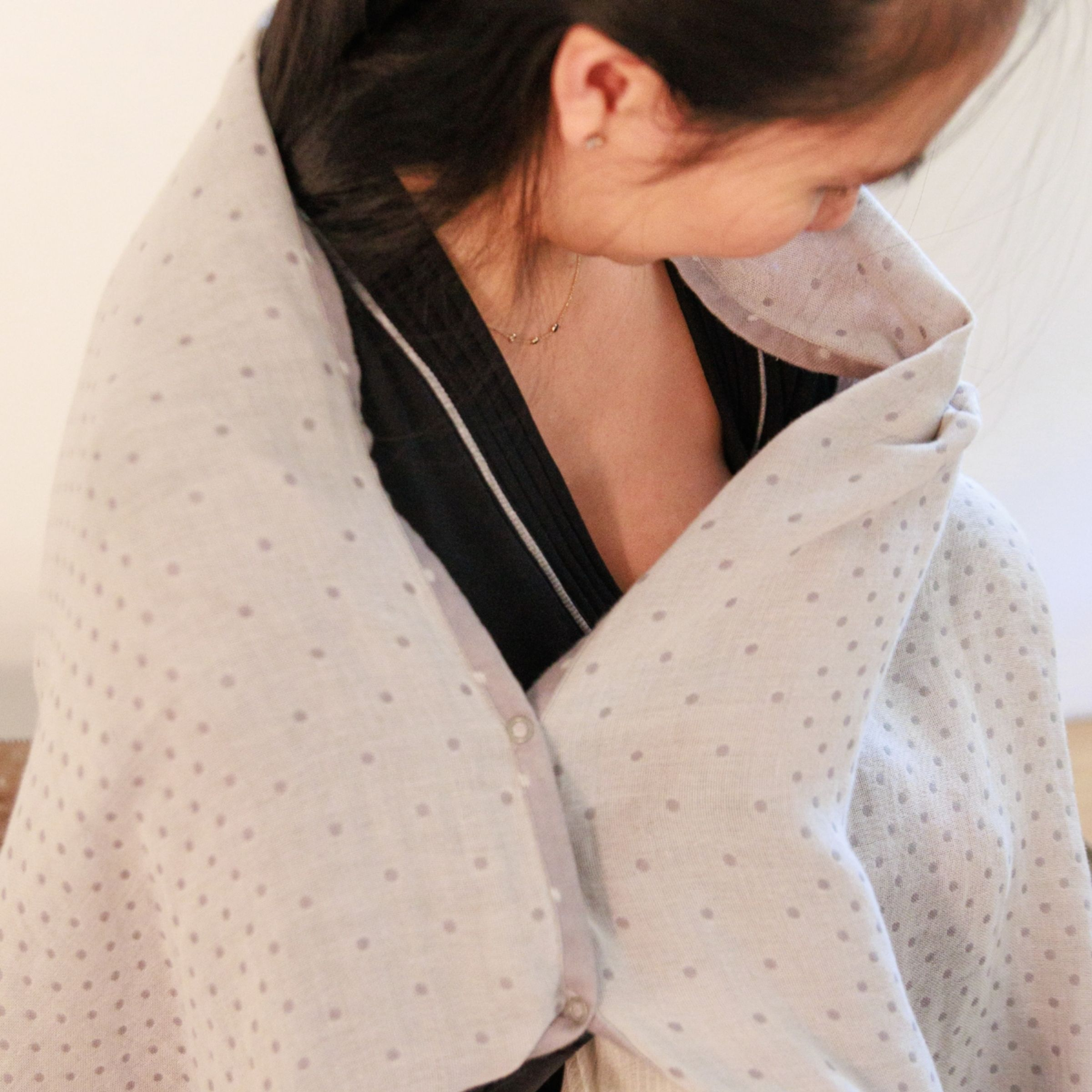 Simple Wishes The Haven 100% Cotton 7-in-1 Nursing Cover - Gray Dots.