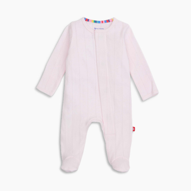 Magnetic Me Pointelle Organic Cotton Footie - Pink, Newborn.