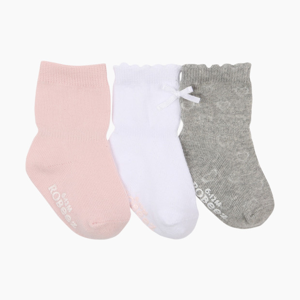Robeez Socks (3 Pack) - Basics Pink, White, Grey, 0-6 Months.