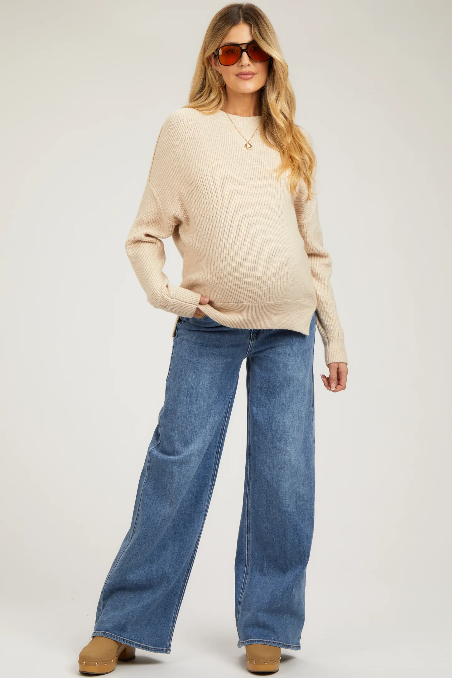 Blue Wide Leg Maternity Jeans.