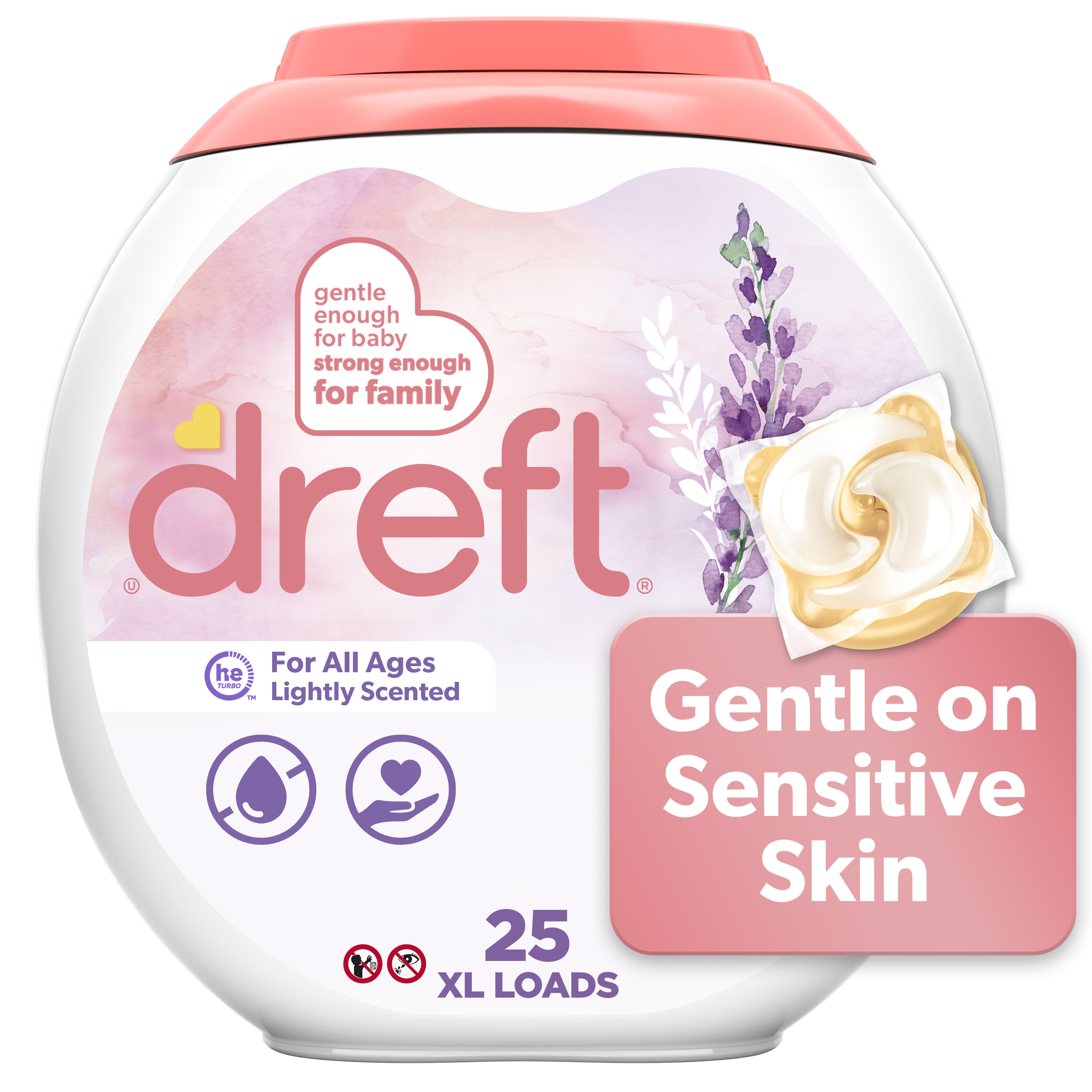 Dreft Baby Laundry Detergent XL Pacs Sensitive Skin Hypoallergenic Light Lavender Scent 25 Count