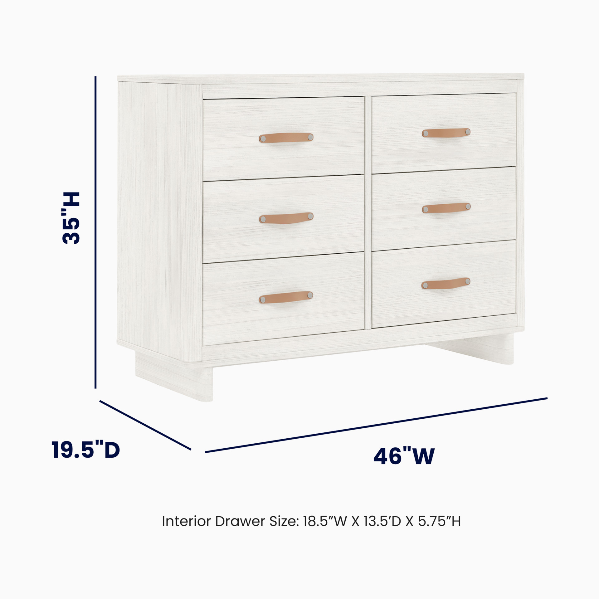 Dimensions for Delta Children dresser: 35H x 46W x 19.5D.