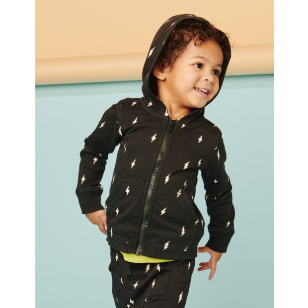 Tea Collection Good Sport Hoodie - Lightning Bolts In Black, 3-6 Months.