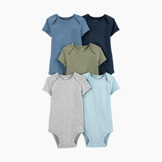 Carter's Short-Sleeve Original Bodysuits (5 Pack) - Grey/Blue/Green, Nb.