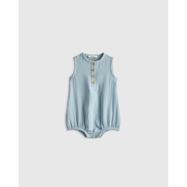 Quince Organic Cotton Gauze Bubble Romper in Ocean Breeze.