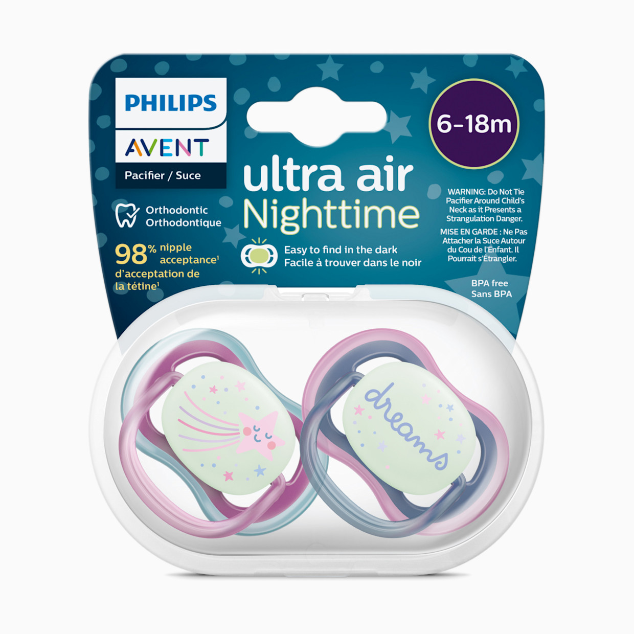 Philips Avent Ultra Air Pacifier, 6-18 Months (4 Pack) - Falling Star/Dreams, 4.