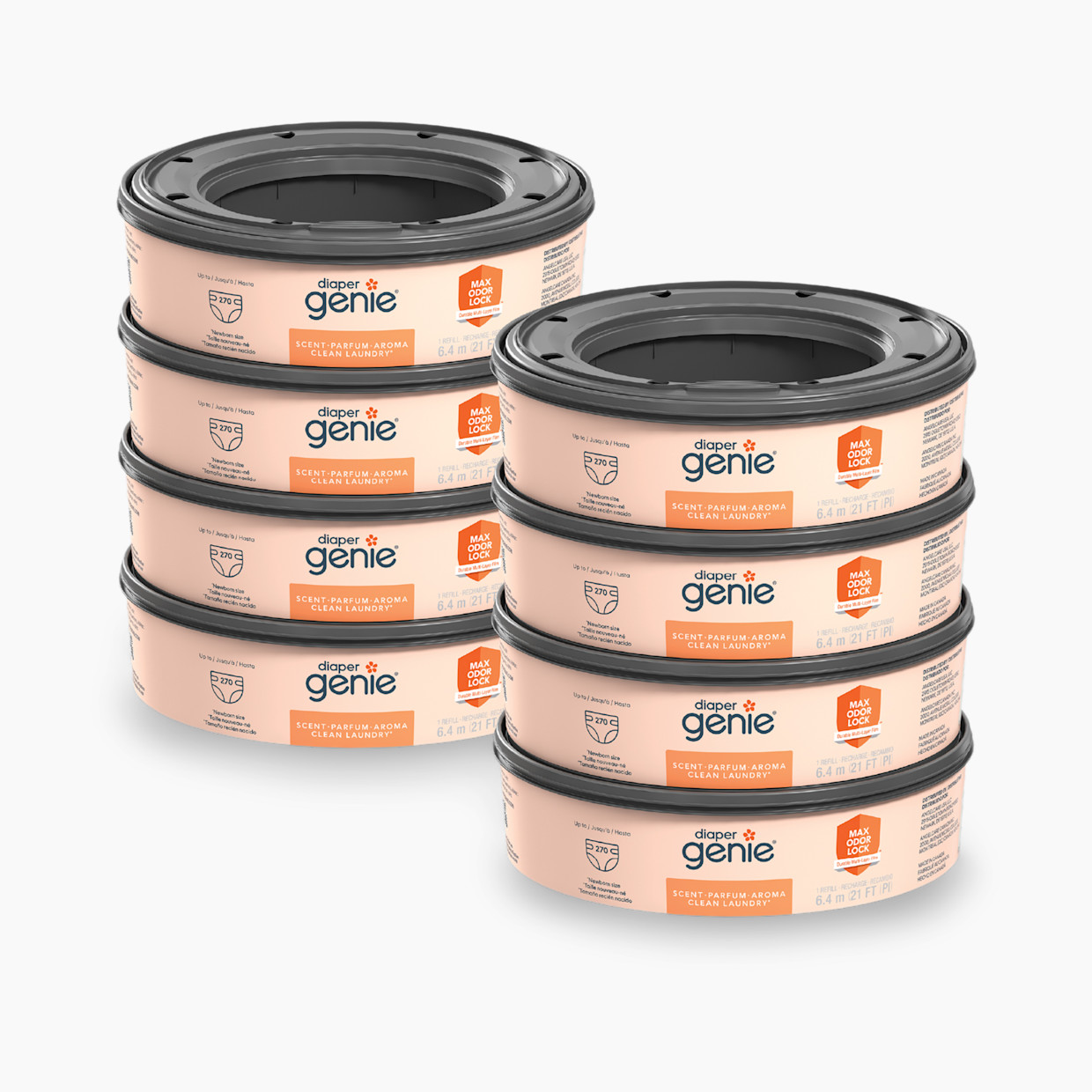 Diaper Genie Round Refill Bags (8-Pack) - Compatible with Complete and Expressions Pails - Clean Laundry.