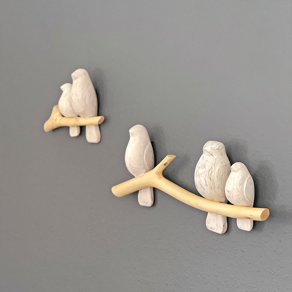 Crane Baby Hand Carved Birds Wall Decor - Birds On Branch.