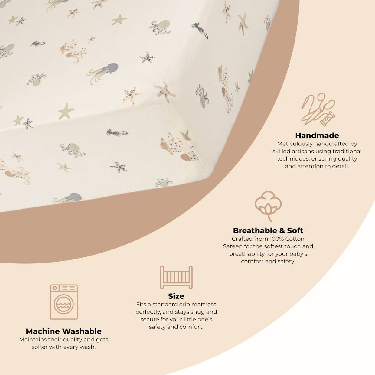 Crane Baby Cotton Sateen Crib Fitted Sheet - Cove Sea Life.