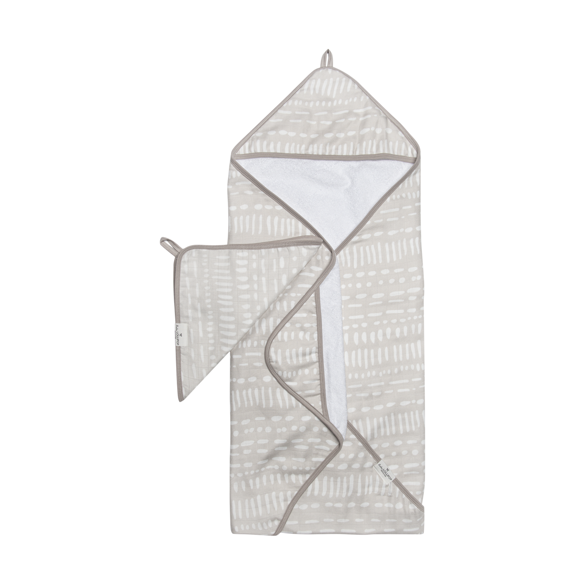 Loulou Lollipop Hooded Towel Set - Grey Mudcloth.