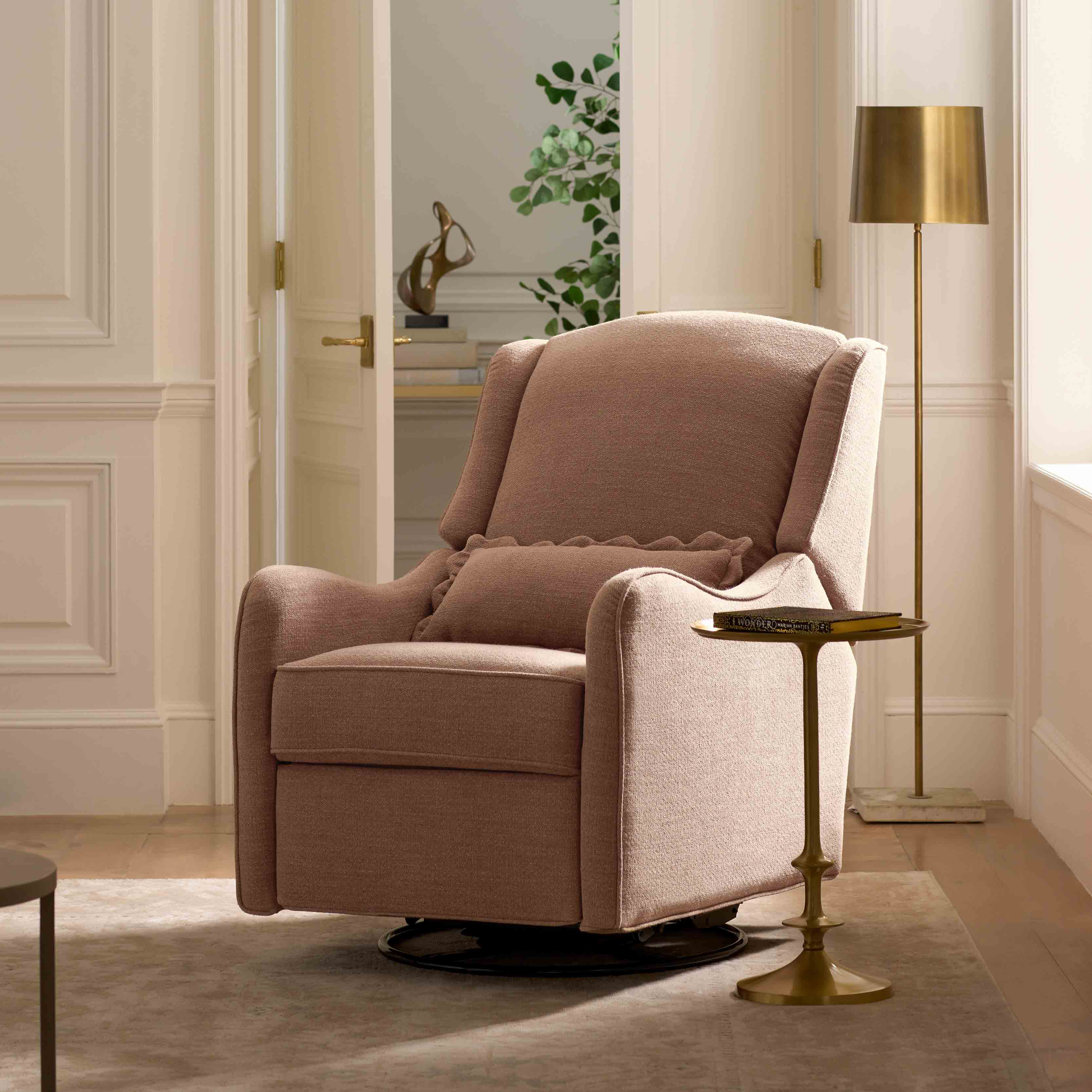 Namesake Devon Recliner and Swivel Glider - Performance Dusty Rose Eco-Basketweave.