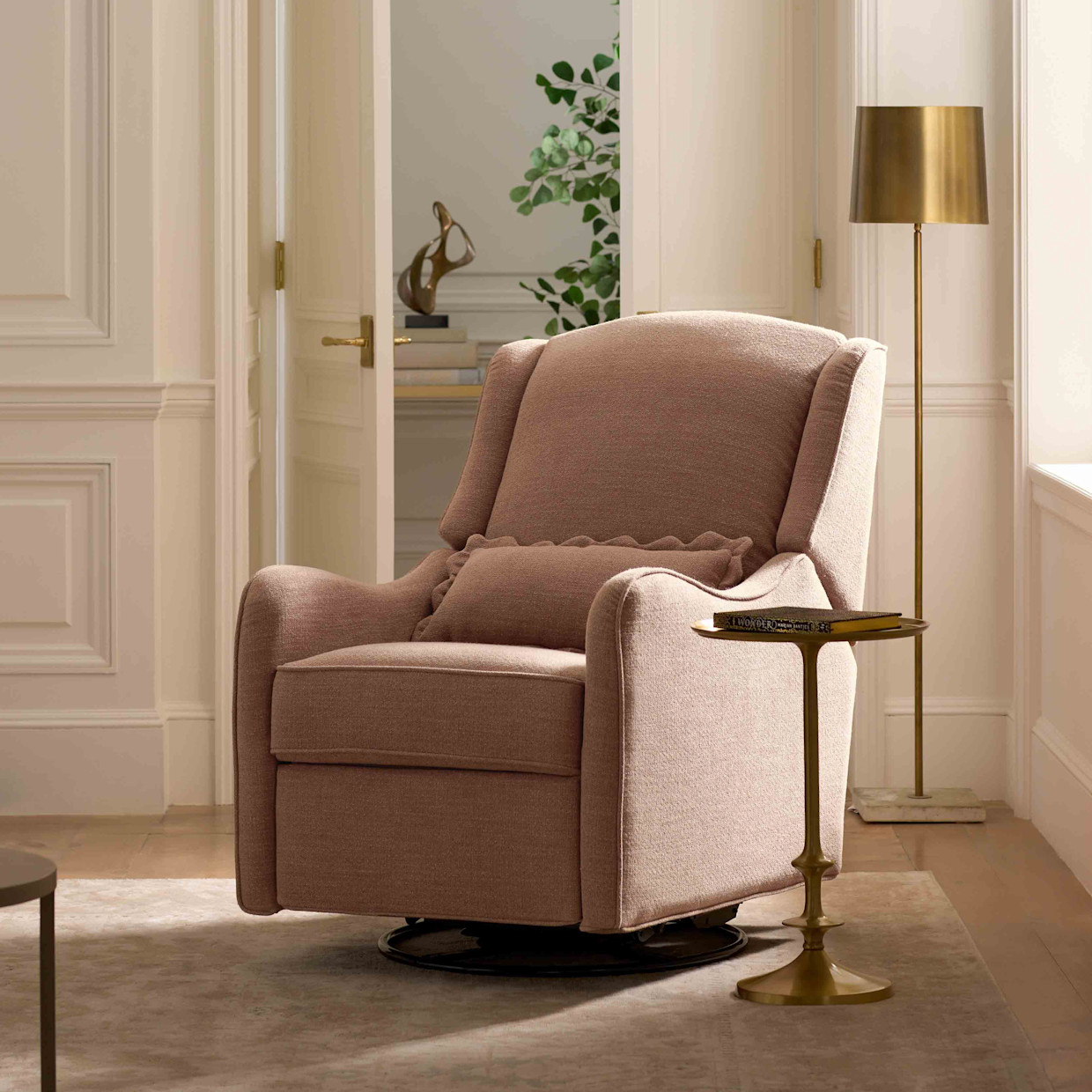 Namesake Devon Recliner and Swivel Glider - Performance Dusty Rose Eco-Basketweave.