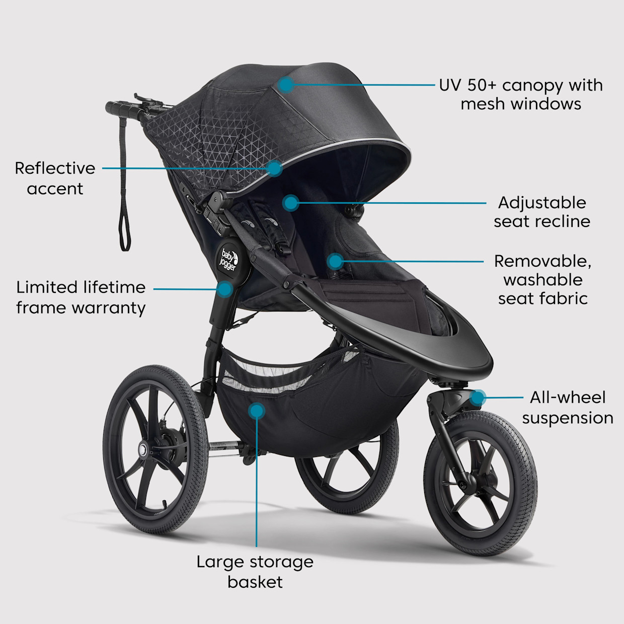 Baby Jogger Summit X3 Single Jogging Stroller - Midnight Black.