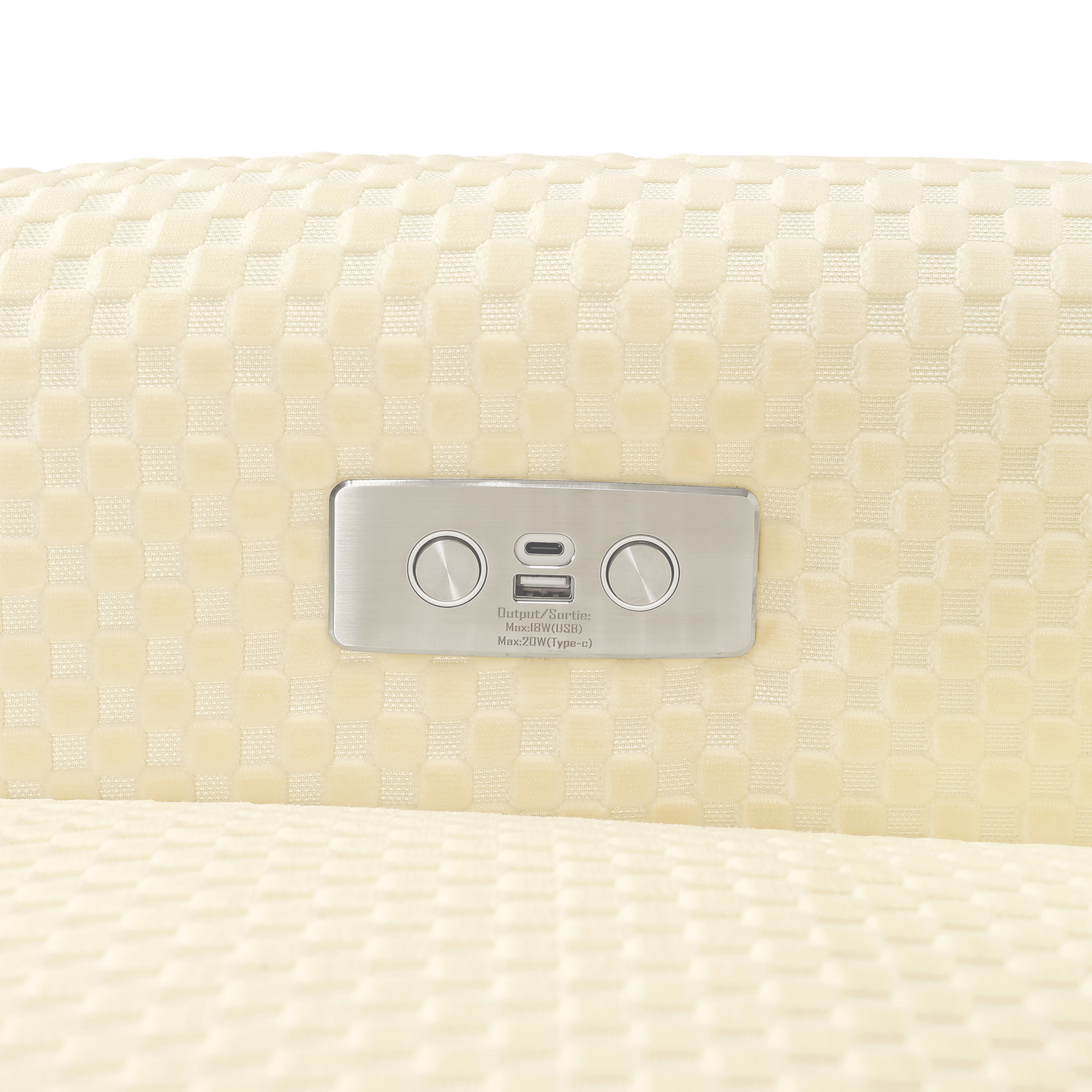 Ubabub Arc Electronic Recliner and Swivel Glider - Ivory Velvet Checker With Light Wood Base.