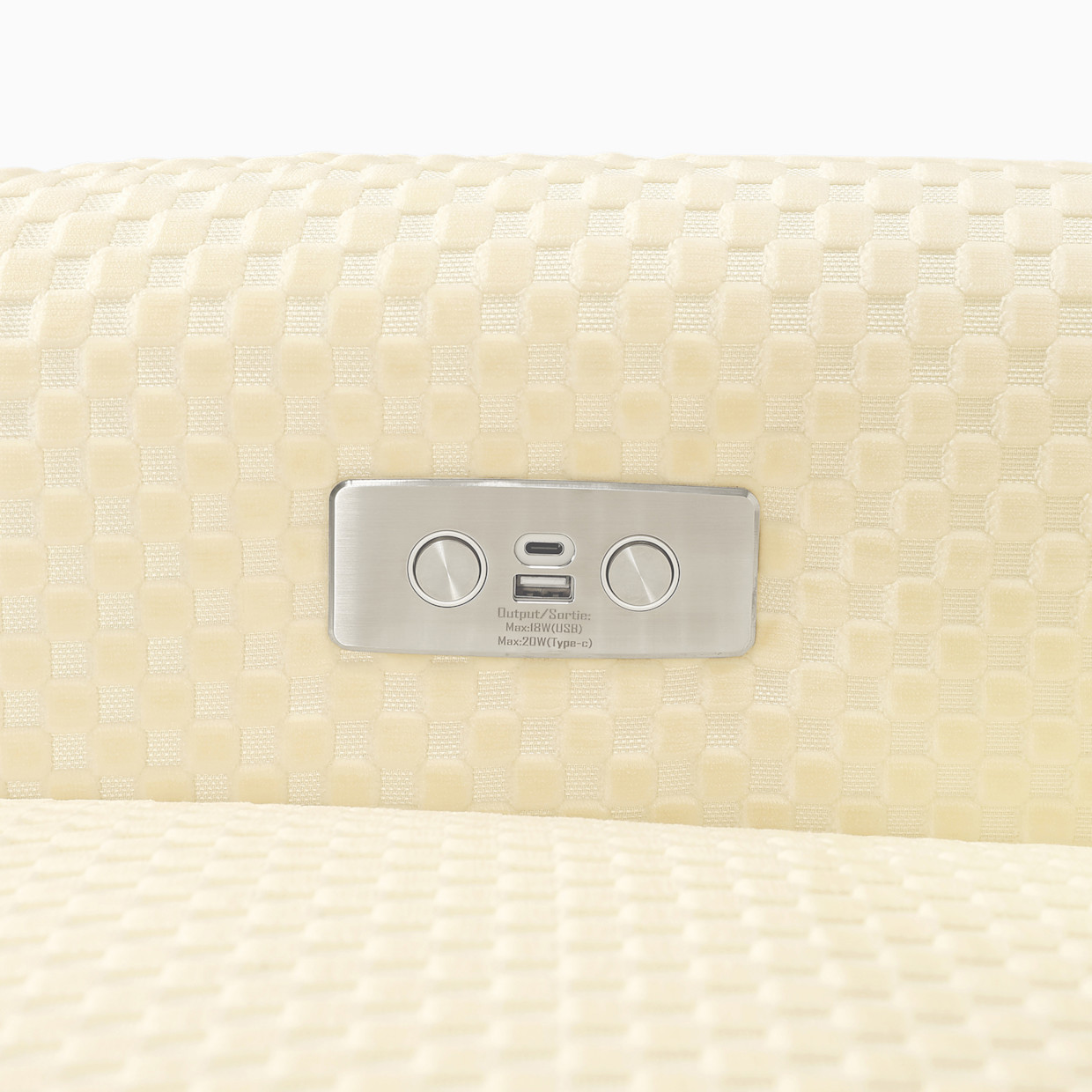 Ubabub Arc Electronic Recliner and Swivel Glider - Ivory Velvet Checker With Light Wood Base.