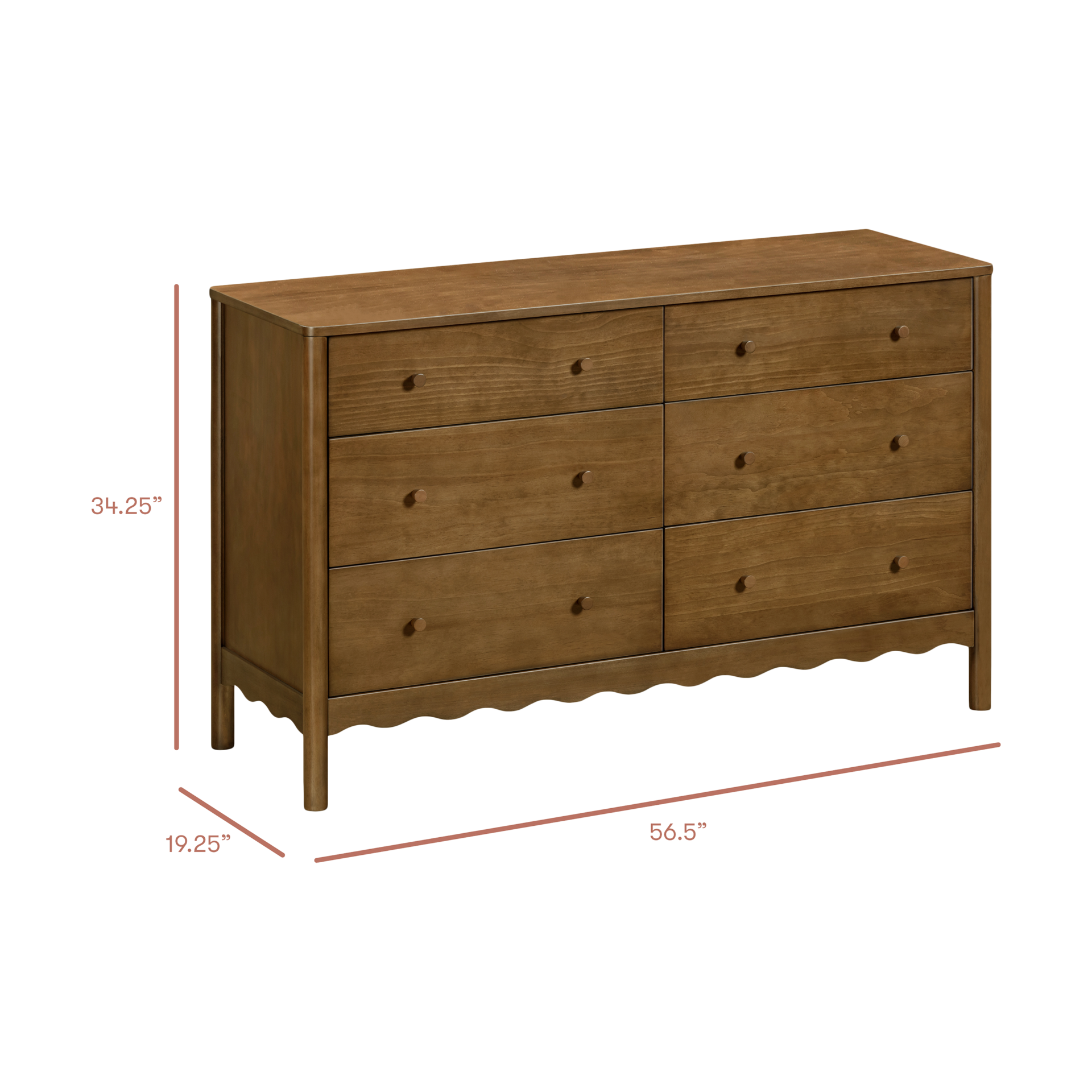 babyletto Swell 6-Drawer Assembled Dresser - Natural Walnut.