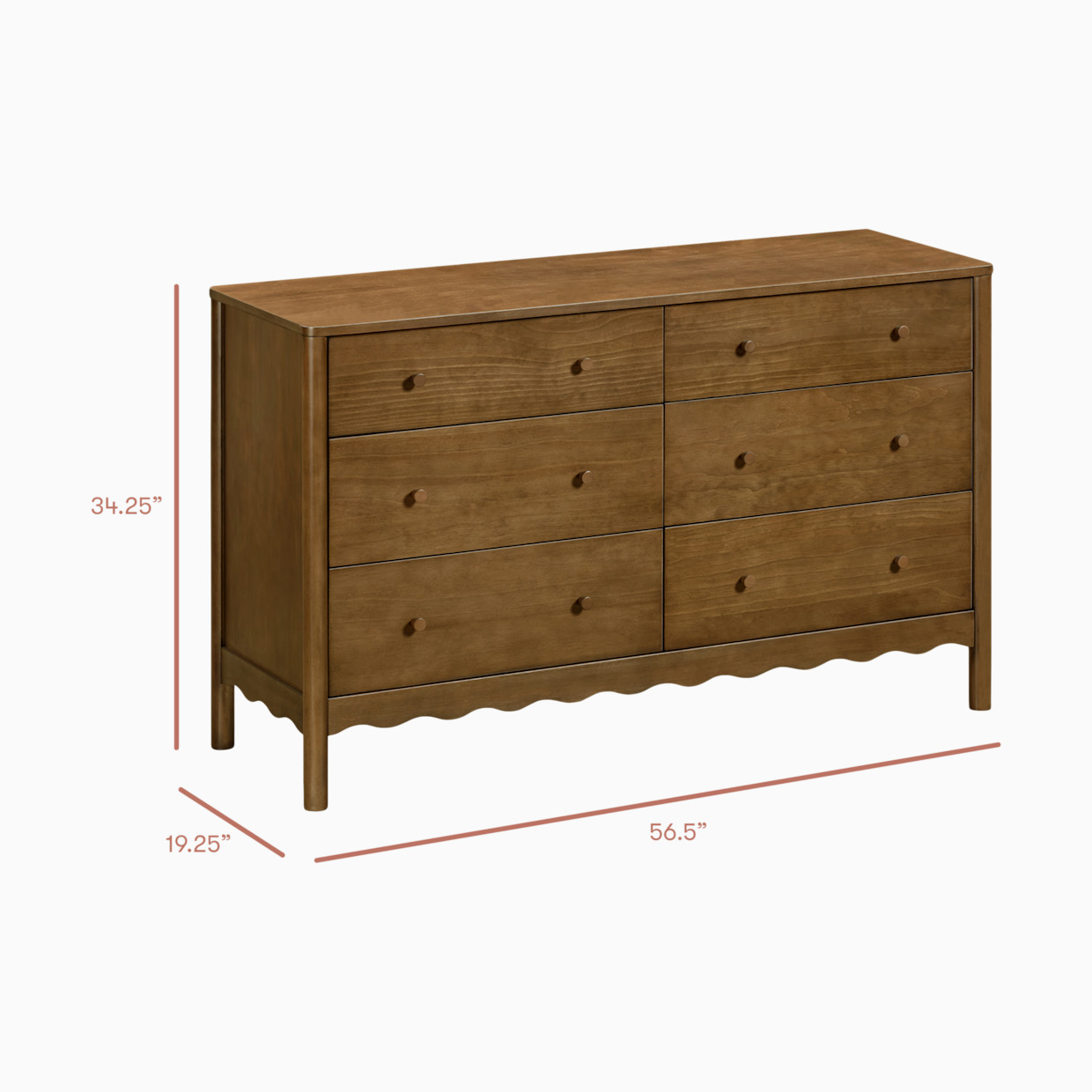 babyletto Swell 6-Drawer Assembled Dresser - Natural Walnut.