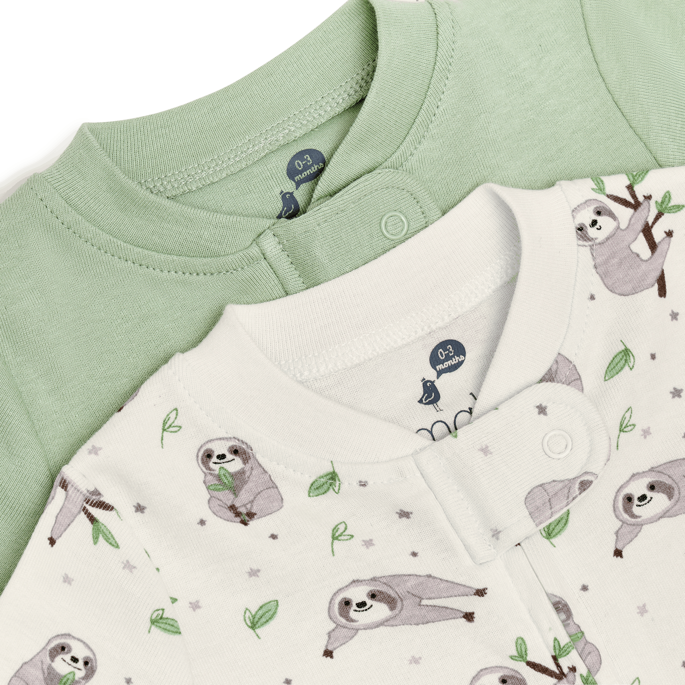 Small Story Organic Cotton 2-Way Zip Footie (2 Pack) - Sloth & Sage Solid, 3-6 M.
