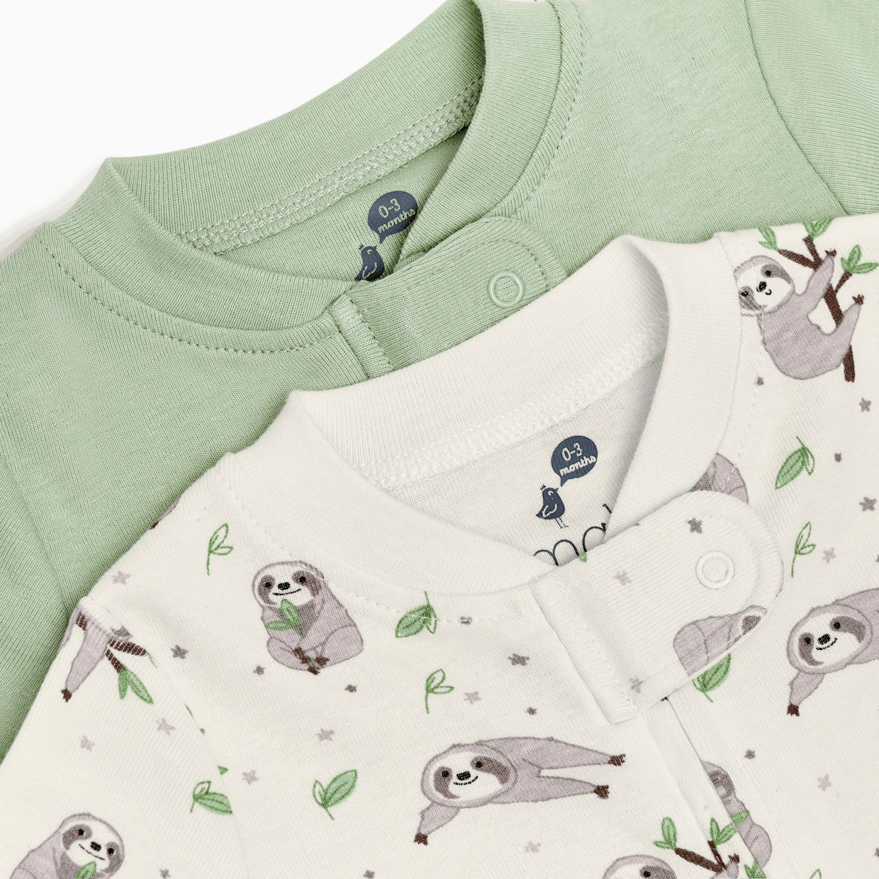 Small Story Organic Cotton 2-Way Zip Footie (2 Pack) - Sloth & Sage Solid, 0-3 M.