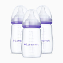 Lansinoh Anti-Colic Baby Bottles for Breastfeeding Babies, 8 Ounces, 3 Count, Includes 3 Medium Flow Nipples, Size M