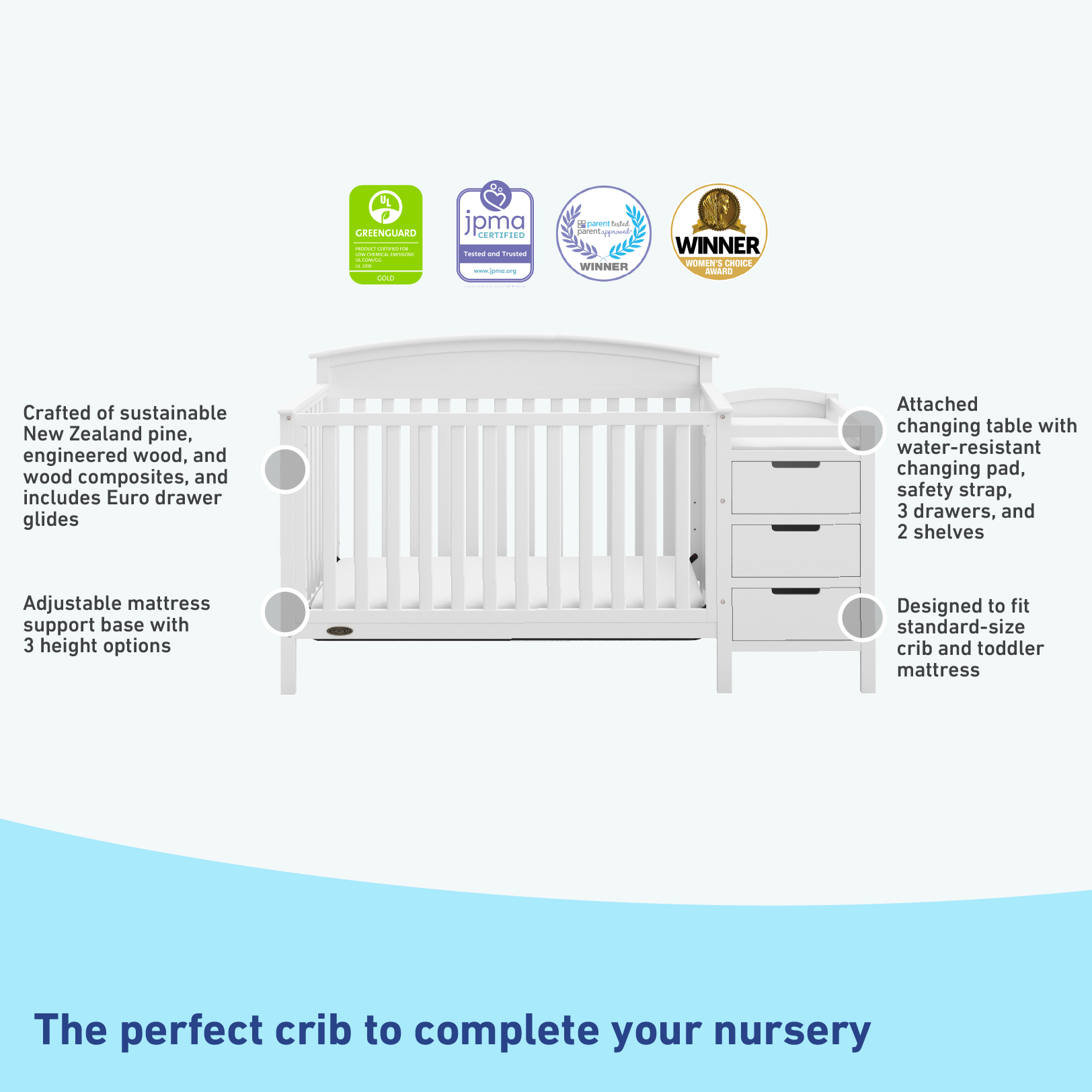 Graco Benton 4-in-1 Convertible Crib and Changer - White.