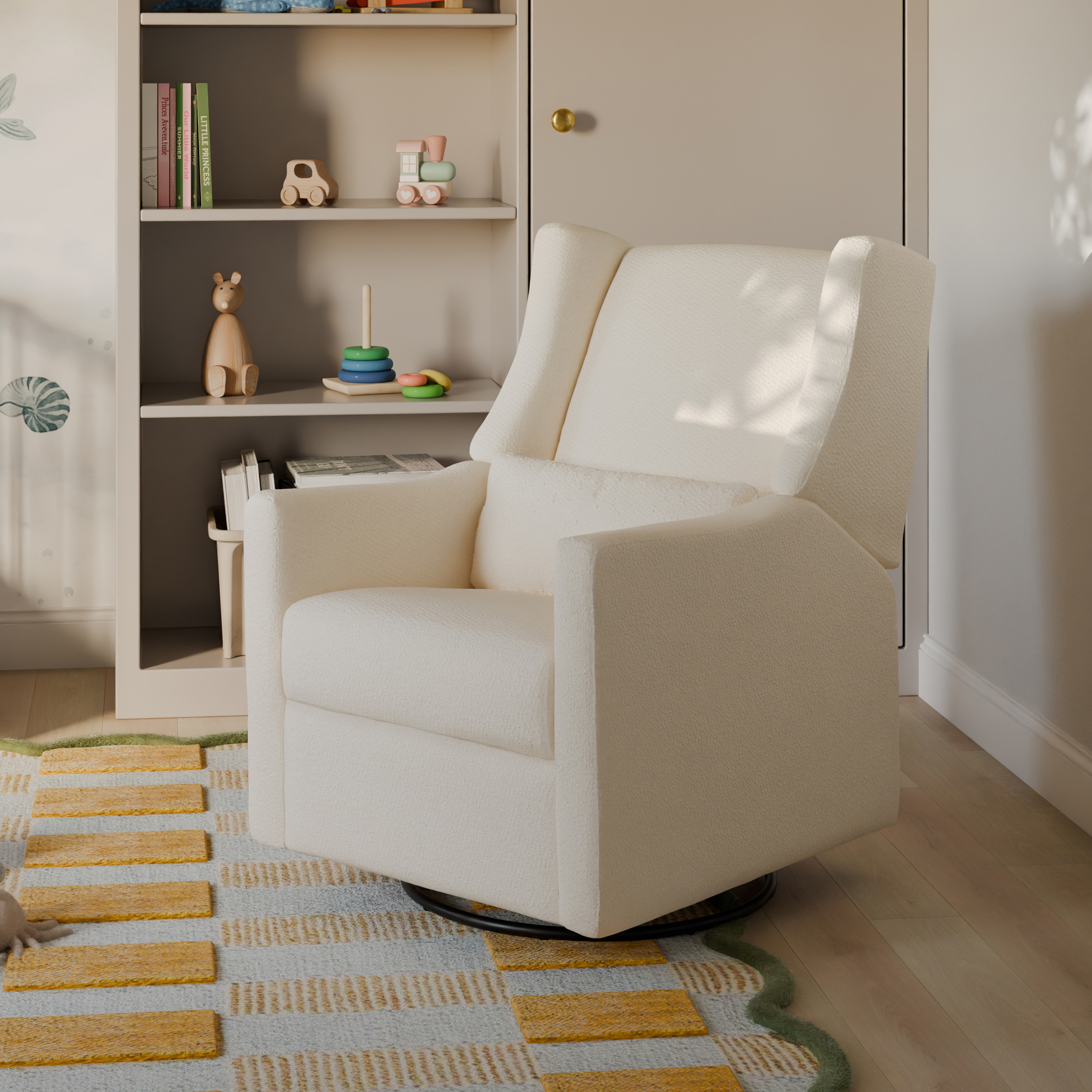 babyletto Kiwi Manual Recliner and Swivel Glider - Performance Ivory Boucle.