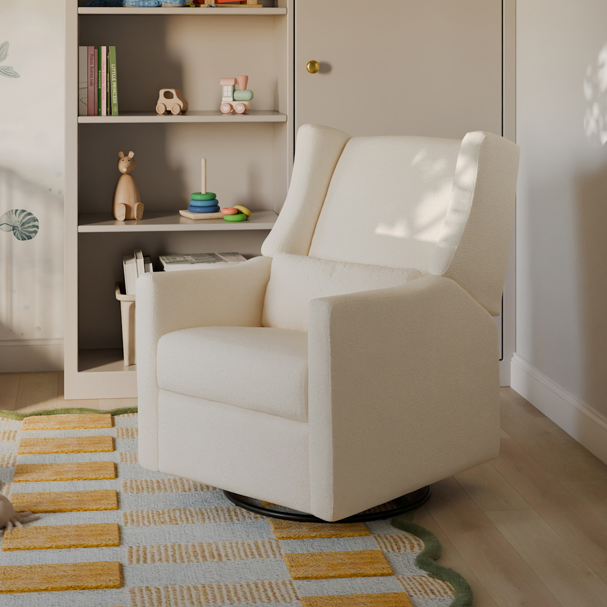babyletto Kiwi Manual Recliner and Swivel Glider - Performance Ivory Boucle.