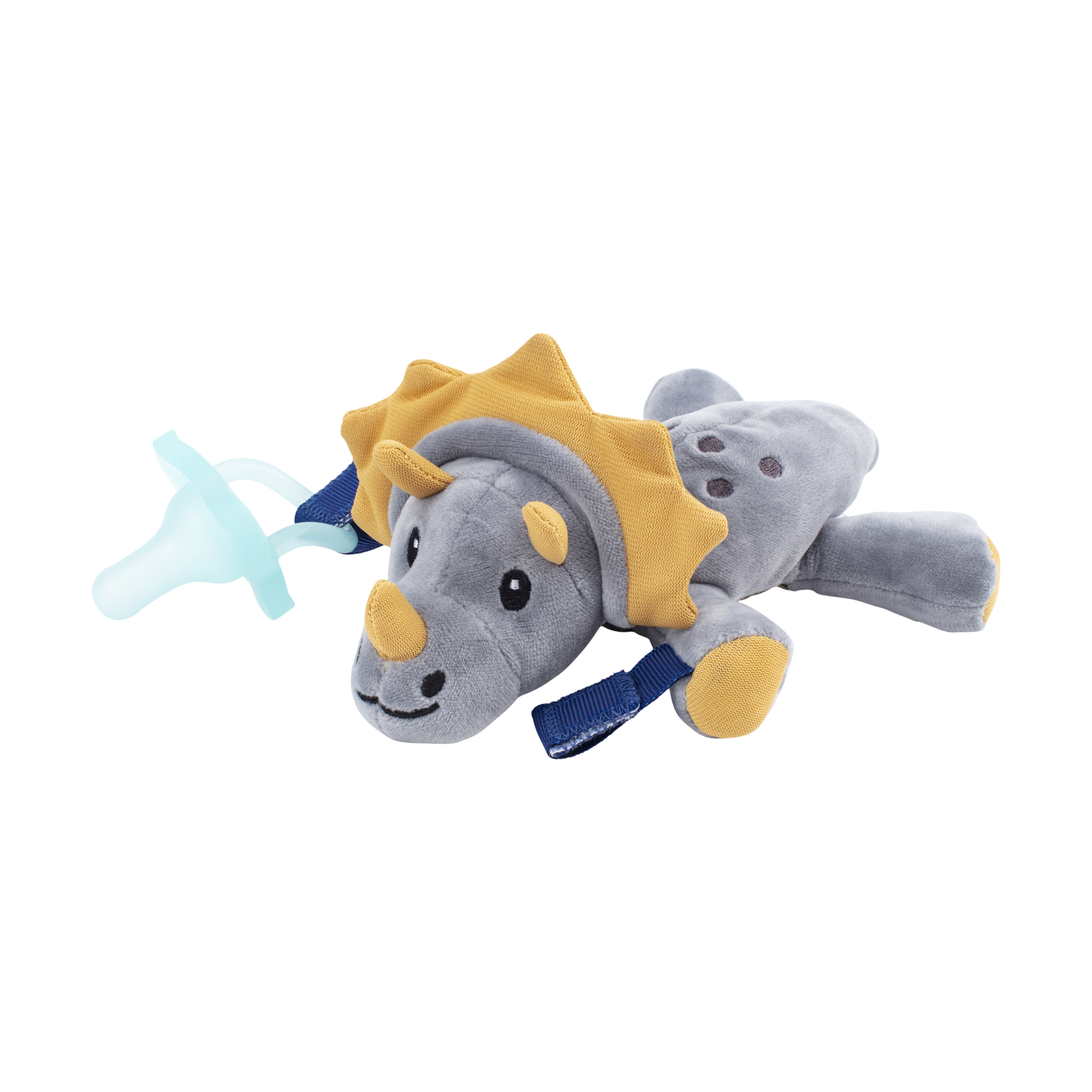 Dr. Brown's Baby Lovey Pacifier and Teether Holder, Triceratops with Gray HappyPaci, 100% Silicone, 0-6m (Packaging May Vary)