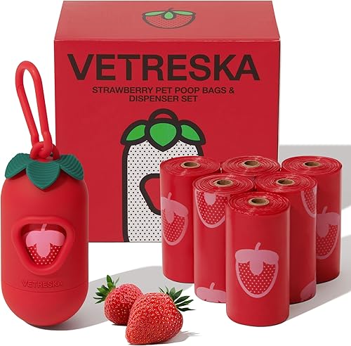 VETRESKA Poop Bag Dispenser with Strawberry Scented Bags.