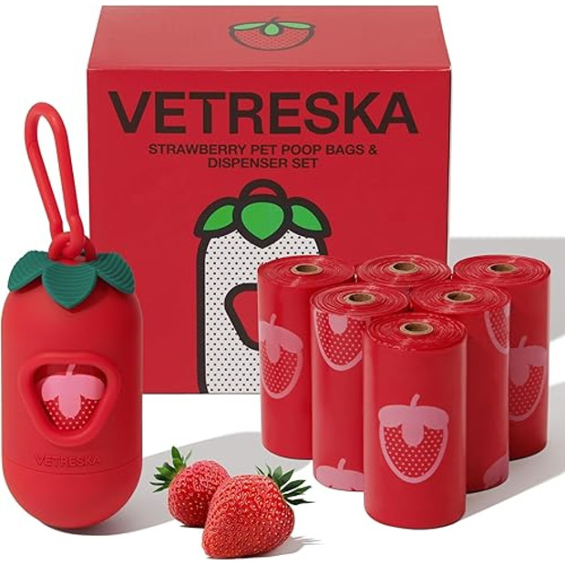 VETRESKA Poop Bag Dispenser with Strawberry Scented Bags.