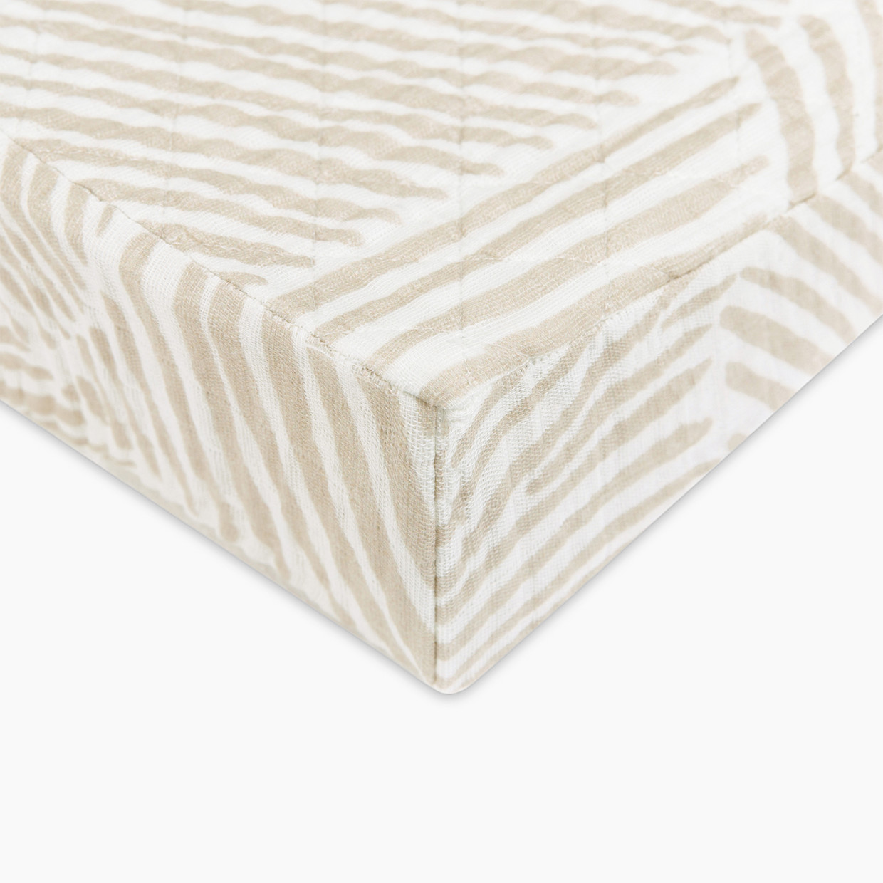 babyletto Quilted Changing Pad Cover in GOTS Certified Organic Muslin Cotton - Oat Stripe.