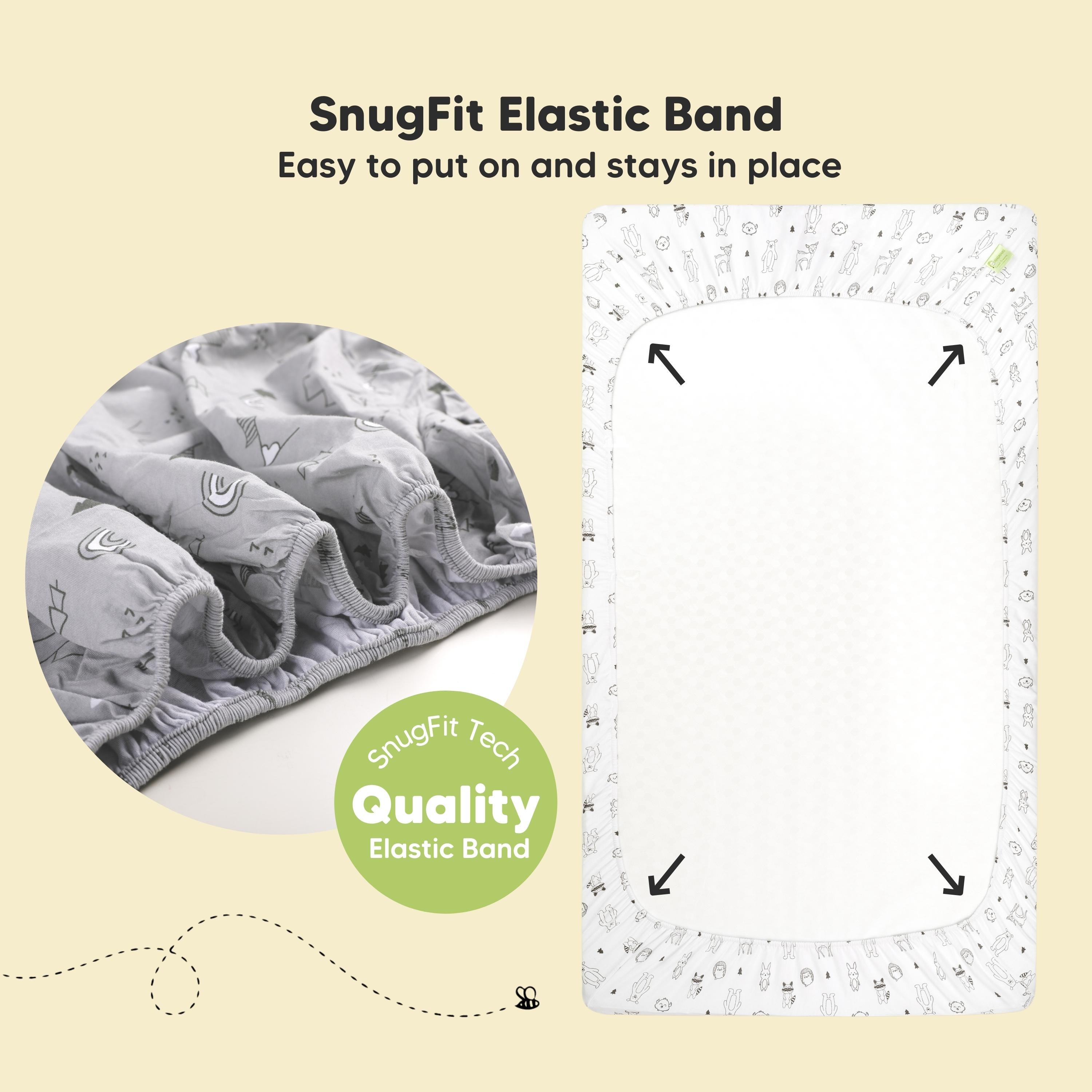 Roll of gray patterned snugfit elastic band with branding.