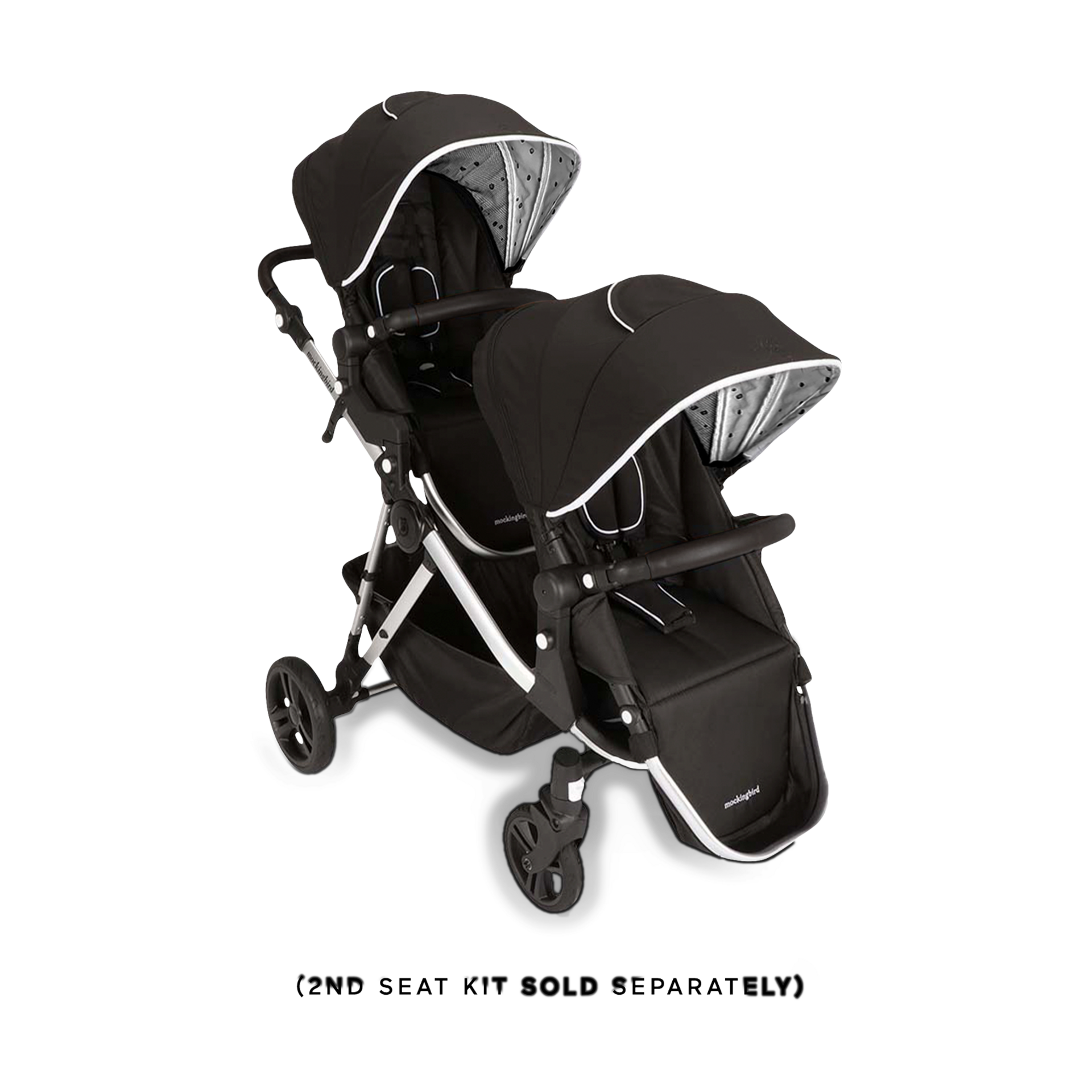 Mockingbird Single-to-Double Stroller 2.0 - Black/Watercolor Canopy With Black Leather (2020).