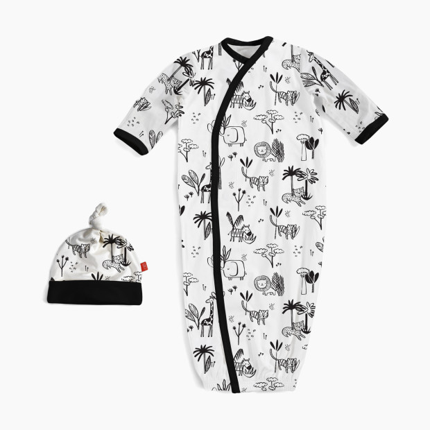 Magnetic Me Modal Gown With Hat Set - Black & White Animal Safari, Newborn-3 Months.