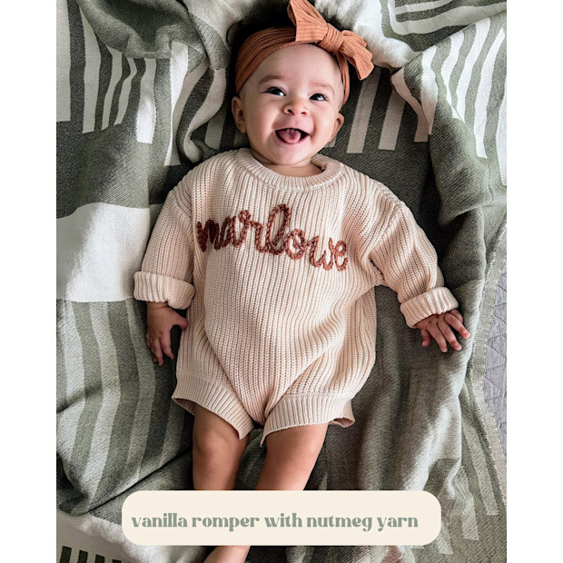 CGLaneCo Personalized Hand Embroidered Sweater Romper.